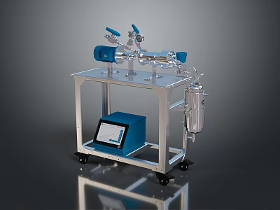 Industrial Equipment With Blue Components Silver Frame And Digital Display On Wheeled Stand 3d model