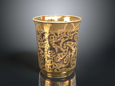 Artistic Golden Cup Featuring Intricate Floral Carvings And Detailed Sculptural Design 3d model