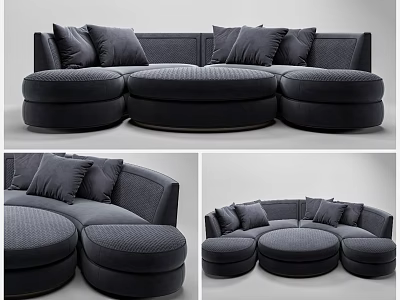 Modern Black Fabric Modular Sofa Set With Circular Seats And Plush Cushions 3d model
