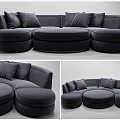 Modern Black Fabric Modular Sofa Set With Circular Seats And Plush Cushions