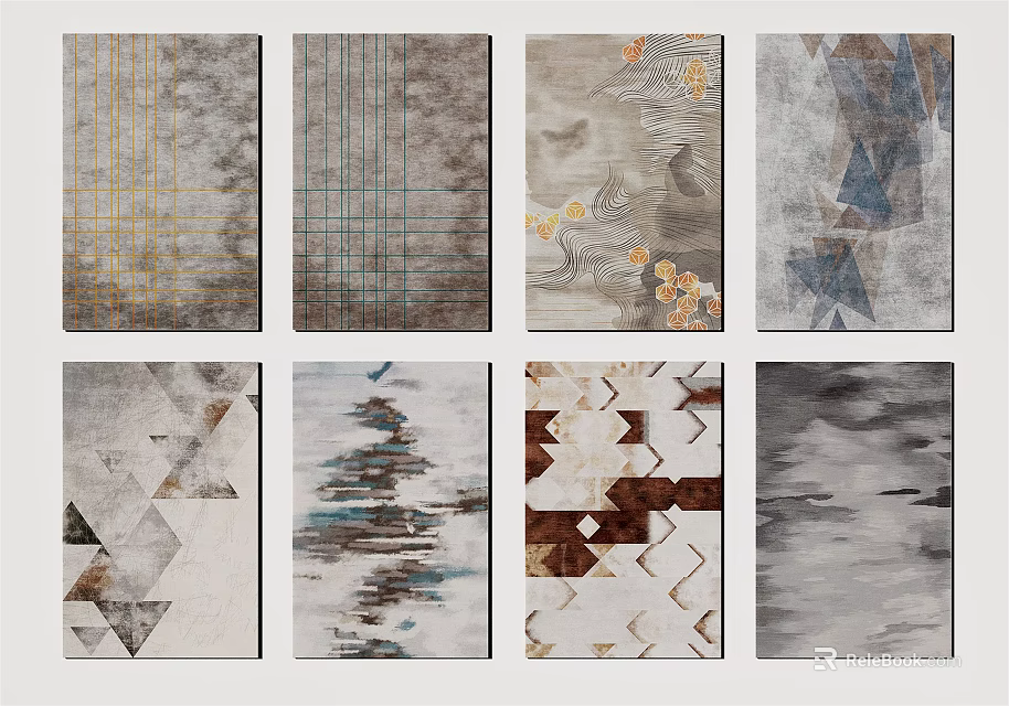 Square Rugs With Various Abstract Geometric Patterns And Neutral Color Tones 3d model