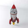 Vintage Rocket Model with Silver Red Body Yellow Flame and Retro Design 3d model