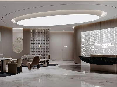 Upscale Modern Beauty Salon Reception Hall Interior With Marble Floor And Cozy Lounge Seats 3d model