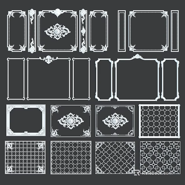 Intricate Sculptural Carvings Featuring Decorative Frames Classic Patterns And Geometric Designs 3d model 