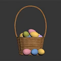 Decorative Ornament Set Featuring Wicker Basket Filled With Colorful Easter Eggs 3d model
