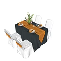Elegant Dining Table Set With Black Tablecloth Yellow Runner White Chairs And Floral Centerpiece