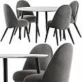 Modern Dining Table Set With White Marble Top And Grey Velvet Dining Chairs Black Legs