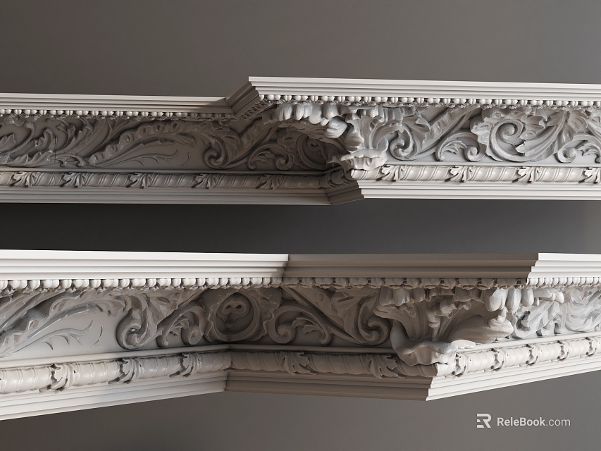 Ornate Crown Molding With Intricate Carvings For Interior Wall Ceiling Decoration 3d model 