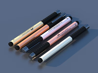 Assorted Colored Barrel Pens With Black Grips And Modern Sleek Design 3d model