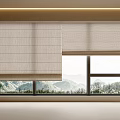 Modern Beige Fabric Roller Curtains With Striped Design And Mountain View Window