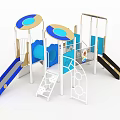 Outdoor Playground Equipment With Blue And White Slides Climbing Net And Canopy