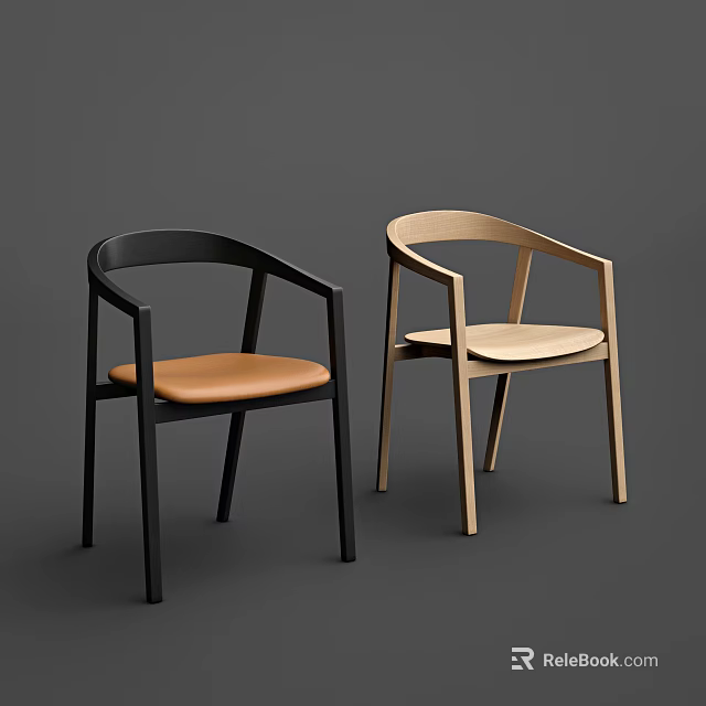 Modern Leisure Chairs With Black Light Wooden Frames And Brown Light Cushions 3d model 