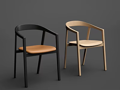 Modern Leisure Chairs With Black Light Wooden Frames And Brown Light Cushions 3d model