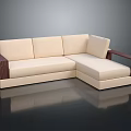 Modern L Shaped Sectional Sofa With Beige Upholstery And Dark Wooden Armrests