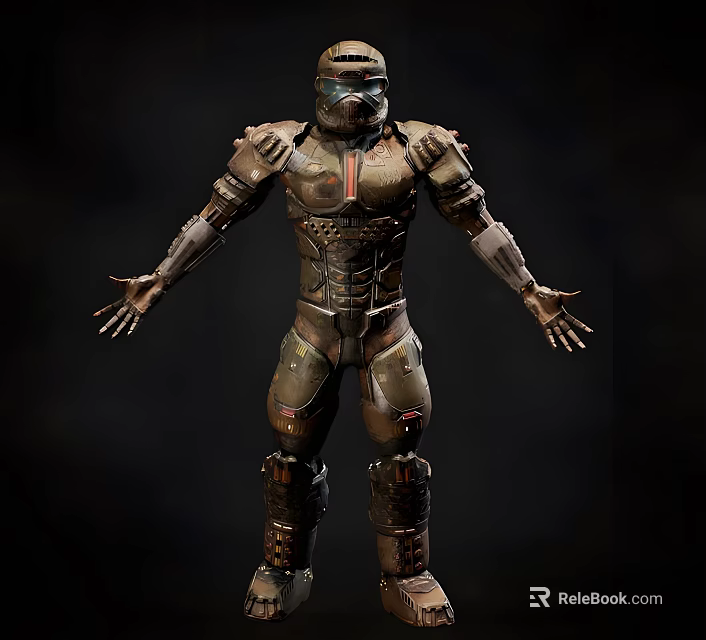 Sci Fi Game Character In Futuristic Metallic Armored Suit With Mechanical Details 3d model 