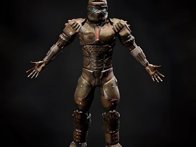 Sci Fi Game Character In Futuristic Metallic Armored Suit With Mechanical Details 3d model