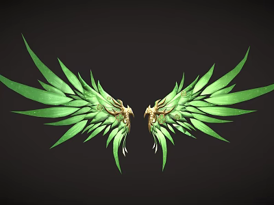 Ornate Green Wings With Intricate Golden Dragon Heads On Dark Background Design 3d model