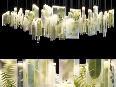 Modern Leaf Patterned Chandelier With Transparent Hanging Panels And Natural Lighting Design 3d model