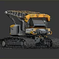 Tracked Functional Construction Vehicle With Yellow White Body And Mechanical Arm