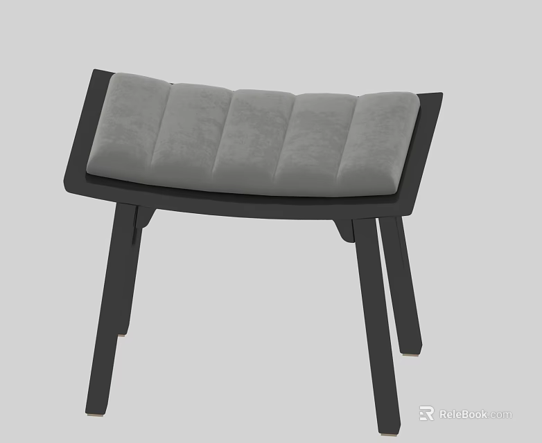 Modern Minimalist Stool Design Featuring Black Frame And Gray Tufted Fabric Cushion 3d model 