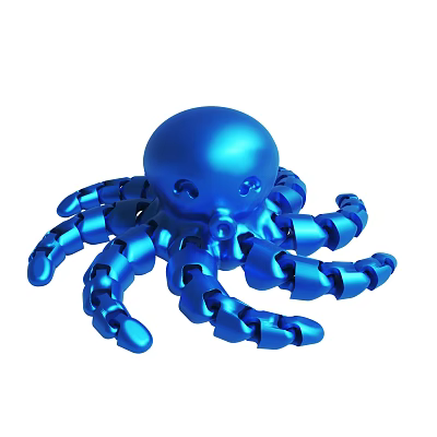 Shiny Blue Metallic Octopus Model With Detailed Jointed Tentacles Decorative Figure 3d model