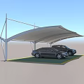 Modern Carport Canopy With White Frame Covering Two Cars In Parking Space