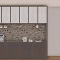 Modern Elegant Sideboard With Glass Door Upper Cabinets Patterned Backsplash And Countertop Coffee Machine 3d model