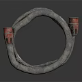 Coiled Gray Industrial Hose Featuring Red Connectors On Both Ends And White Press Labels