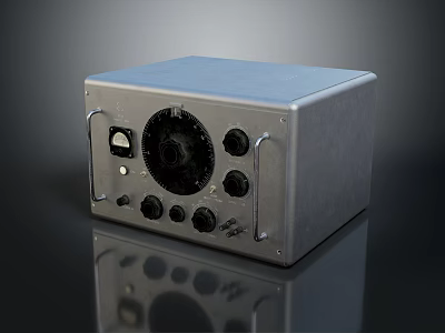 Vintage Electronic Device with Square Gray Metal Casing Control Knobs and Ports 3d model