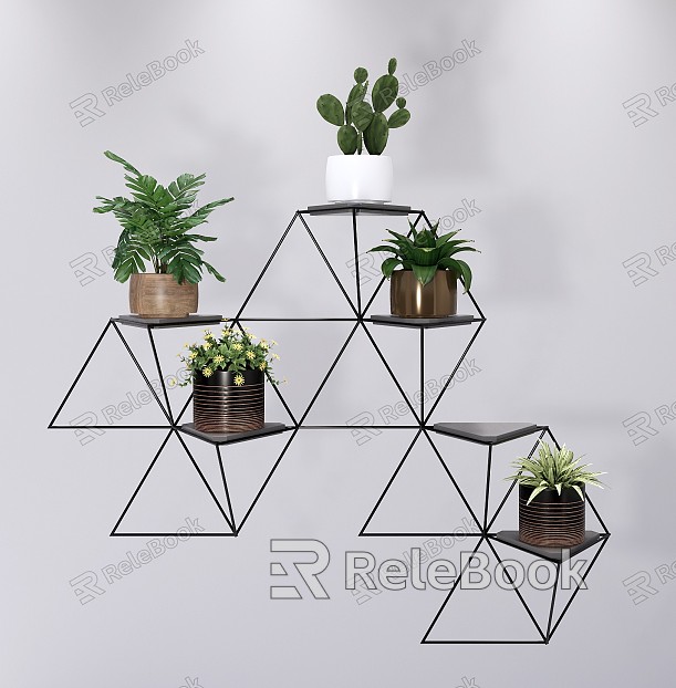 Modern potted plant and green plant wall decoration combination model