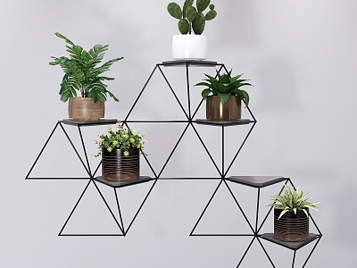 Modern potted plant and green plant wall decoration combination model