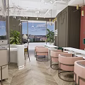 Pink Baby Nail Studio Interior With Green Walls Pink Sofa And Chandelier Plants