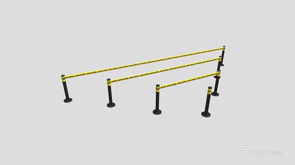 Sturdy Black Posts With Yellow Caution Tape For Safety Isolating Construction Area 3d model 