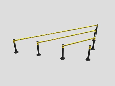 Sturdy Black Posts With Yellow Caution Tape For Safety Isolating Construction Area 3d model