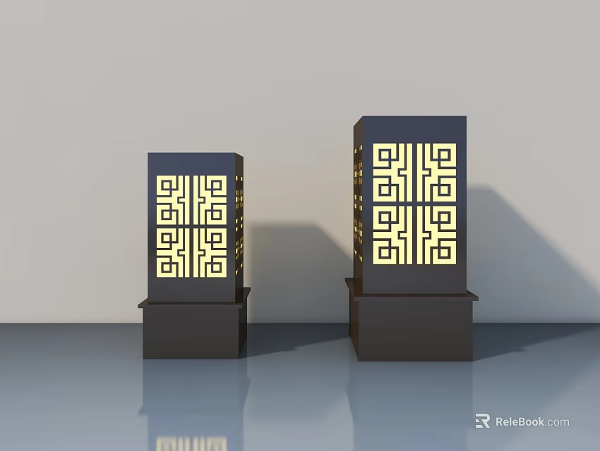 Outdoor Decorative Lights Square Design With Illuminated Geometric Patterns And Black Frame 3d model