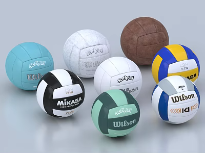 Colorful Sports Equipment Collection Featuring Various Branded Volleyballs In Multiple Colors 3d model