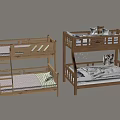 Two Wooden Bunk Beds With Ladder Mattress And Safety Railings Design