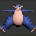 Blue Striped Cartoon Creature With Pink Belly In Playful Stretching Pose