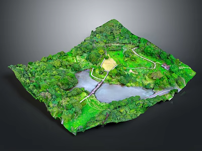 Natural Landscape Model Design With River Green Space Trees And Paths 3d model