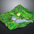 Natural Landscape Model Design With River Green Space Trees And Paths 3d model