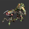 Green Red Armored Warrior With Yellow Skin And Green Legged Red Core Mechanical Spider Creature