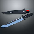 Tactical Combat Knives With Black Handle Shiny Metal Blade Sheath Red Accent Unsheathed And Sheathed