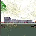 Modern Office Buildings By The Waterfront With People And Bicycle