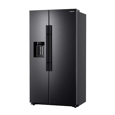 Modern Black Double Door Refrigerator With Water Dispenser And Stainless Steel Finish 3d model