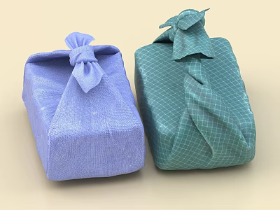 Blue And Green Fabric Wrapped Decorative Ornament Set With Bows For Home Decor 3d model