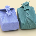 Blue And Green Fabric Wrapped Decorative Ornament Set With Bows For Home Decor