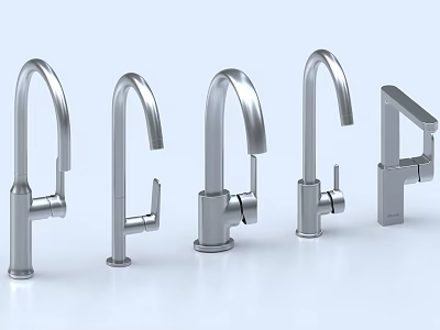 Assorted Modern Stainless Steel Kitchen Faucets With Curved Spout And Handle Designs 3d model