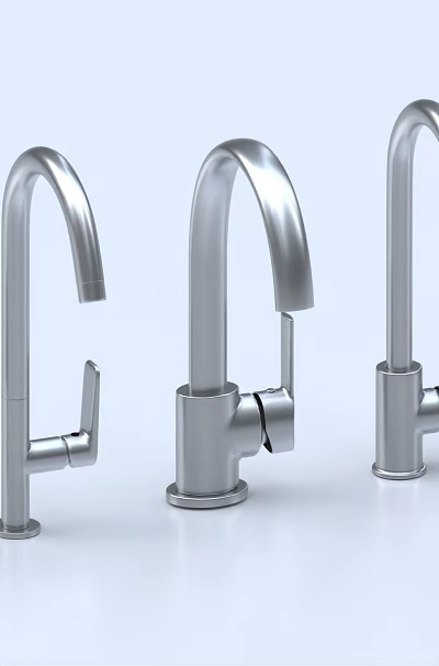 Assorted Modern Stainless Steel Kitchen Faucets With Curved Spout And Handle Designs 3d model