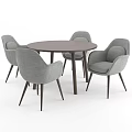 Modern Round Wooden Dining Table Set With Four Gray Upholstered Chairs 3d model