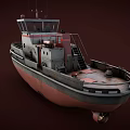 Industrial Tugboat Vessel Featuring Red White Exterior And Structure Details